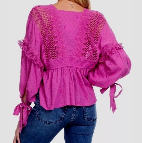 Free People Drive You Mad Blouse Neon Orchid NWT - Picture 2 of 8